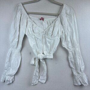 Verge Girl White Crop Top XS Babydoll Victorian Cottagecore Puff Sleeve Blouse